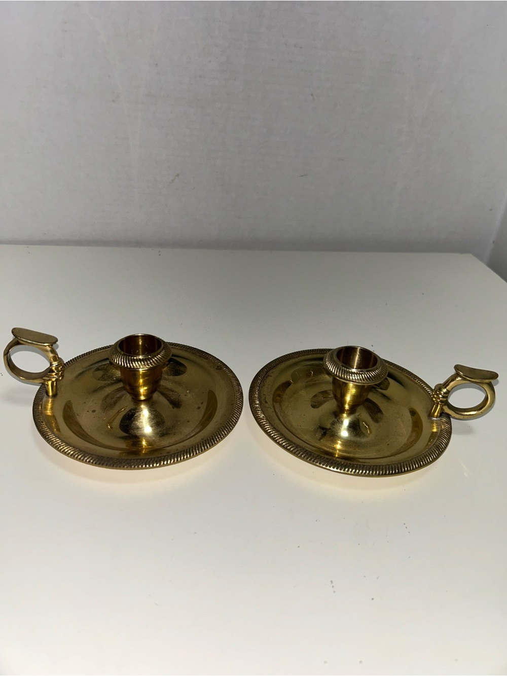 Solid Brass Chamberstick Candle Holder Set of 2 Finger Loop Made in India